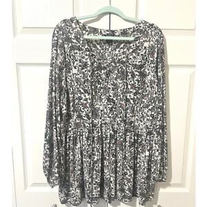 Torrid Lace-Up Babydoll Tunic Blouse Black White Pink Floral Plus Size 2